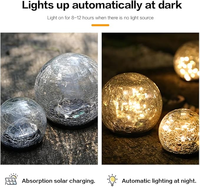 TOMEX Solar Garden Lights, Cracked Glass Ball Waterproof Warm White LED for Outdoor Decor Decorations Pathway Patio Yard Lawn, 1Pack (5.9")
