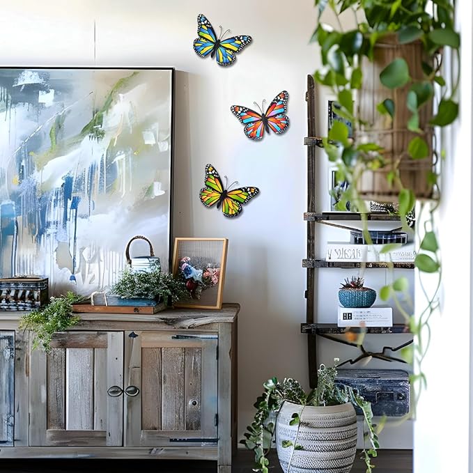 EOORAU 3D Metal Butterfly Wall Decor, Double-sided Pattern Metal Butterflies Wall Hanging Sculpture Decor for Outdoor Fence Patio Yard Garden Tree Decorations, Housewarming Gift