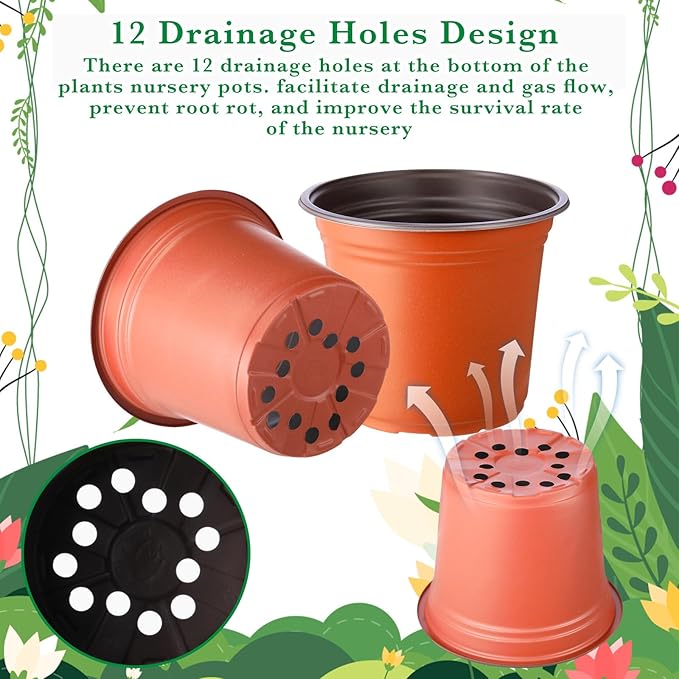 Hushee 1500 Pcs 4 Inch Plastic Plants Nursery Pots Bulk Seed Starting Pots with Drainage Holes Plastic Planters Planting Pots Indoor Outdoor for Flower Transplanting Supplies (Classic)