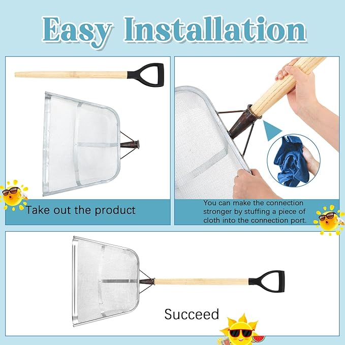 Leaking Soil Shovel Filter Stainless Steel Sieve 2mm Mesh Sifting Shovel with D Grip Wood Handle for Gardening Farm Chicken Coop and Goat Stall