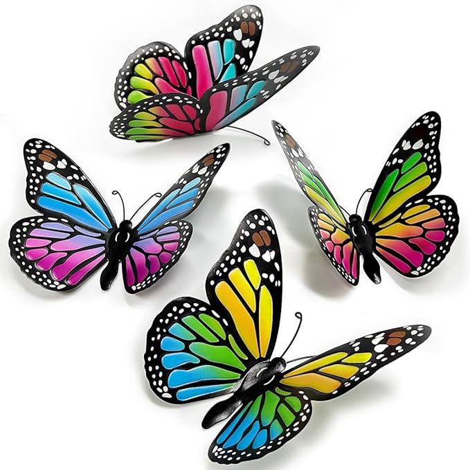 EOORAU Metal Butterfly Wall Decor - 4 pcs Butterflies Wall Sculpture Hanging Decorations for Indoor Outdoor Fences Patio Yard Fence Garden Decorations