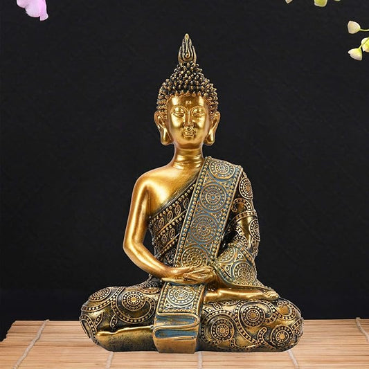 Nacome Meditating Seated Thai Buddha Statue Praying Collectibles Figurines,Zen Garden Buddha Sculpture-Indoor/Outdoor Decor for Home,Porch Yard Art Decoration,polyresin,Gold Buddah,Gift