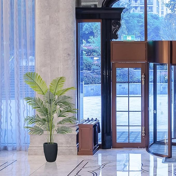 Artificial Palm Tree, 6ft Fake Areca Palm Plant with Basket, Tropical Faux Dypsis Lutescens Plants for Indoor Outdoor Home Office Shop Garden Décor