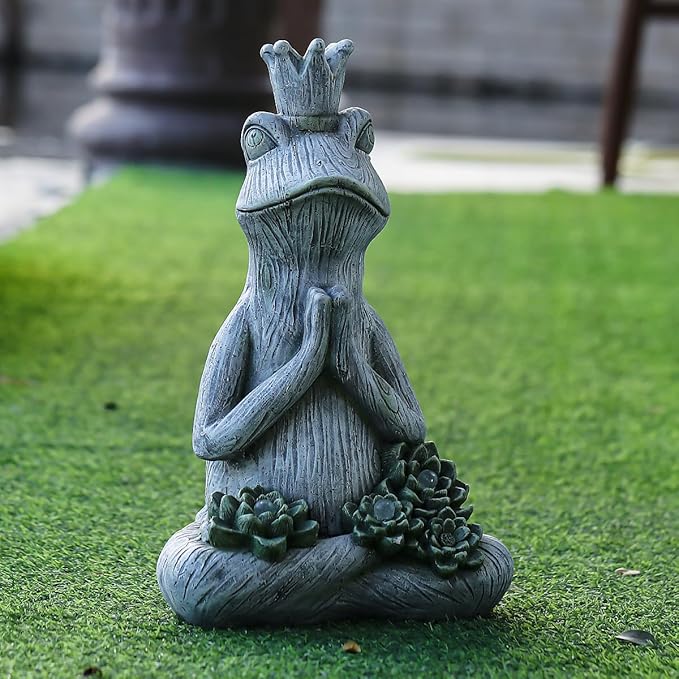 Large Garden Statue Yoga Frog Sustainable Eco-Friendly Solar Lights with LED Sustainability Sculpture Courtyard Balcony Home Decoration（20" Tall