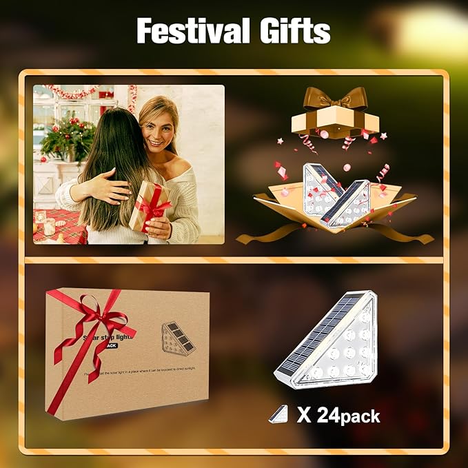 VOLISUN Solar Step Lights for Outside 24 Pack, Solar Stair Lights Outdoor Waterproof IP67, LED Outdoor Step Lights, Outdoor Stair Lights Decor for Deck, Front Step, Front Porch and Patio (Warm White)