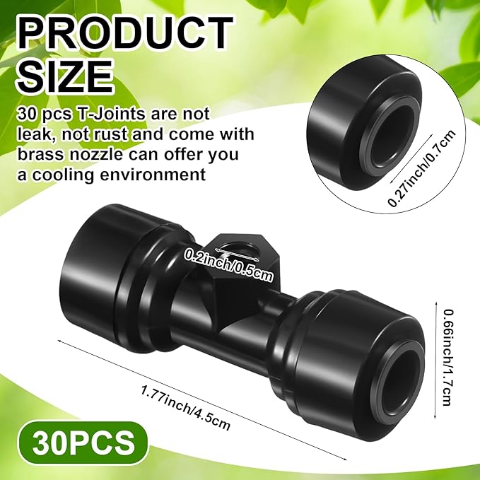 30 Pcs 1/4" Drip Irrigation Tee Connectors for Drip Tube Quick Connect Drip Irrigation Parts Fittings for 1/4 Inch(6.35mm) Irrigation Tubing Drip or Sprinkler (Black,Misting Nozzle)