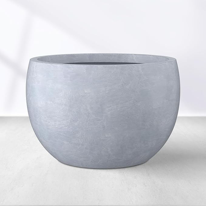 Kante 19.9" Dia Round Concrete Planter, Outdoor/Indoor Large Bowl Plant Pots with Drainage Hole and Rubber Plug for Garden Patio Balcony Home, Gray