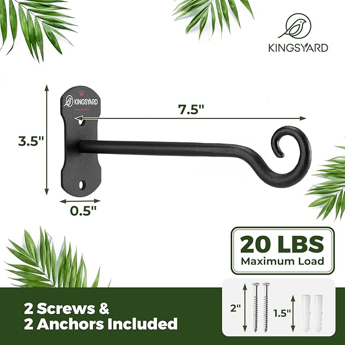 Kingsyard 4 Pack Wall Plant Hanger - Heavy Duty Metal Hanging Bracket Hooks for Hanging Plant Bird Feeders Lanterns Wind Chimes Indoor/Outdoor. Black