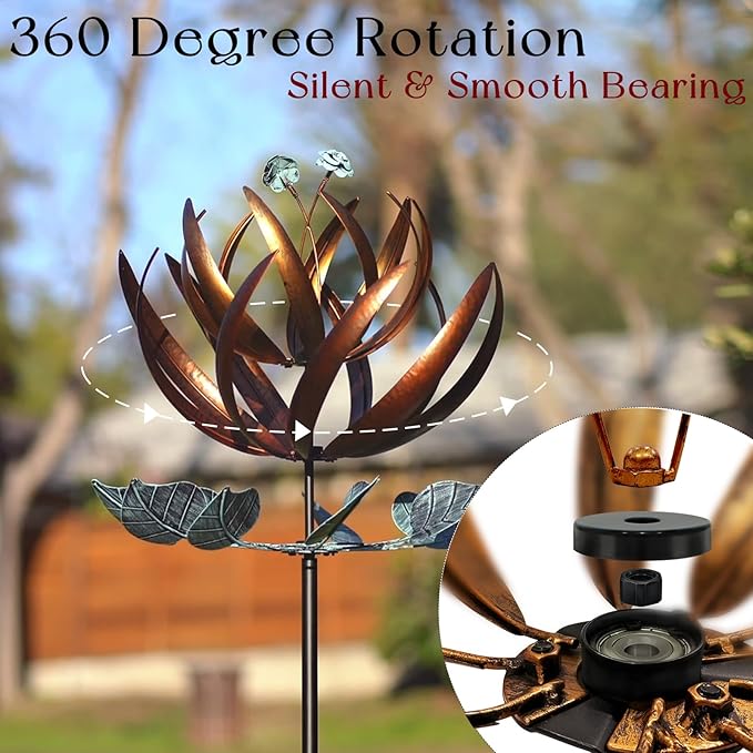 Wind Spinners for Yard and Garden, Wind Spinners Outdoor Large Metal, 84 inch Kinetic Wind Spinner & Wind Sculptures, Windmill Decor(Lotus)