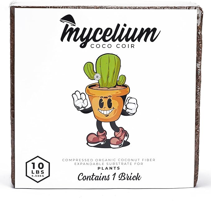 Mycelium Organic Coco Coir Brick 10lbs - Perfect for Potting & Planting, OMRI Certified, Eco-Friendly Soil Mix, Ideal for Indoor Plants, Orchids, Succulents, Cacti and Vegetable Gardening