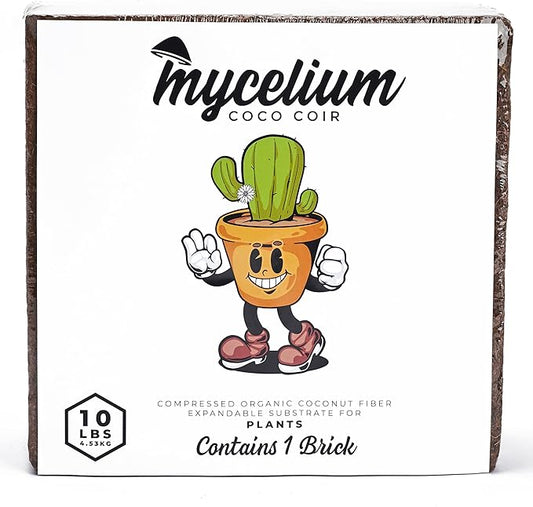 Mycelium Organic Coco Coir Brick 10lbs - Perfect for Potting & Planting, OMRI Certified, Eco-Friendly Soil Mix, Ideal for Indoor Plants, Orchids, Succulents, Cacti and Vegetable Gardening