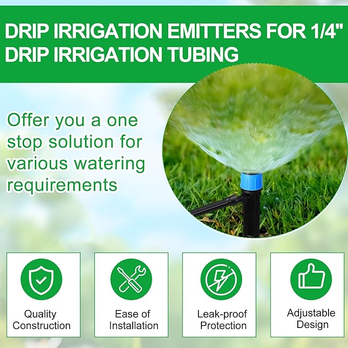 32 Pcs Drip Irrigation Emitters Drip Emitters for 1/4 Inch Tubing Irrigation Drippers Sprayer 360 Degree Water Flow Drip for Garden Flower Bed Irrigation System (Red and Blue,Double Hook)