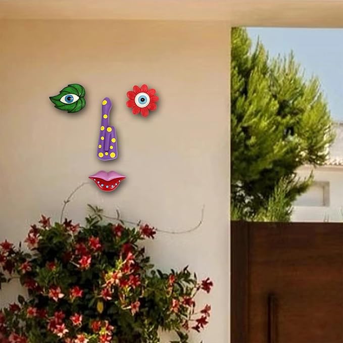 Tree Faces Decor Outdoor,Funny Tree Faces Sculpture,Colorful Fence Decorations Outdoor,Suitable for Yard and Garden Art Décor(1pcs, Colorful Leaves)