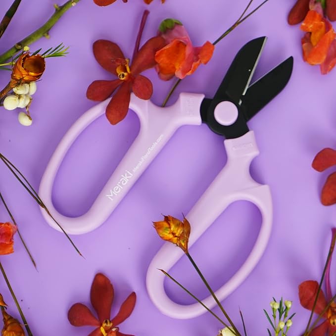 Meraki Flower Scissors Set of 3 / Garden Scissors with Black Carbon Steel Blades, 3 Sizes in Cool Analogous Colors
