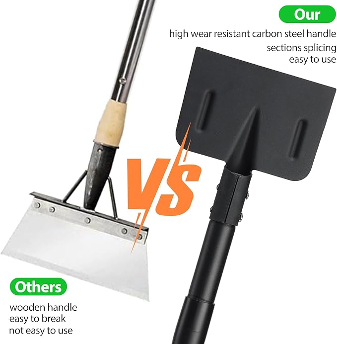 Multifunctional Garden Cleaning Shovel, Heavy Duty Steel Flat Shovel with 67" Adjustable Handle, Gardening Scraper Shovel, Outdoor Spade Tool for Weeding, Lawn Edging, Digging, Ice Removal