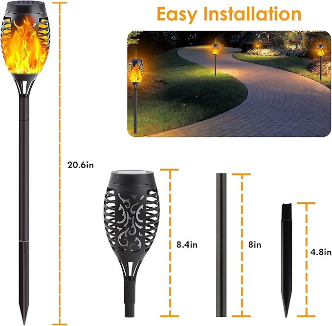 Albelt 12 Pack Solar Lights Outdoor, Solar Torch Lights with Flickering Flame for Garden Decor, Super Bright Waterproof Solar Garden Lights, Flame Torch for Outside Landscape Yard Party Decorations