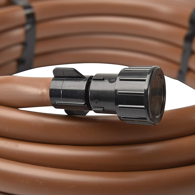 Raindrip SDT50P 5/8-Inch Drip Irrigation Supply Tubing, 50-Foot, with Hose Thread Swivel Adapter and End Plug, for Irrigation Drippers, Drip Emitters and Drip Systems, Made with polyethylene, Brown