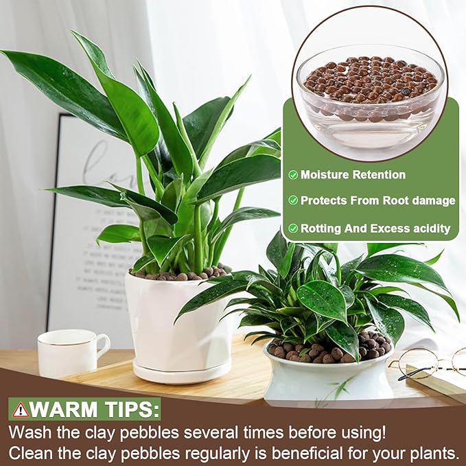 12 LBS Organic Clay Pebbles 4mm-16mm Leca for Plants 100% Natural Hydroton Clay Pebbles for Hydroponic Growing Gardening Orchids Drainage Decoration Aquaponics