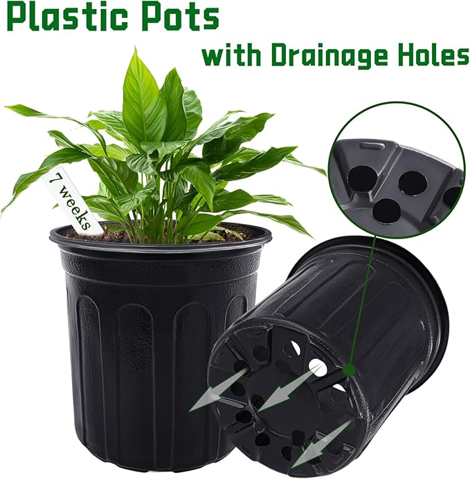 60 Pcs 1 Gallon Plant Nursery Pots,Plastic Pots with Drainage Holes,Garden Flower Container Seedling Pot with White Label for Planting,Cuttings,Transplanting,Home Garden(Black)