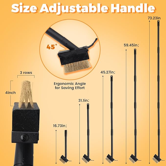 Moss Killer Weed Puller Tool for Crevice Weeding with 73.2inch Long Adjustable Handle, 2 in 1 Crack Weeder Moss Grout Remover Brush, Manual Weed Remover Tool for Driveway Deck Paver Patio Walkway