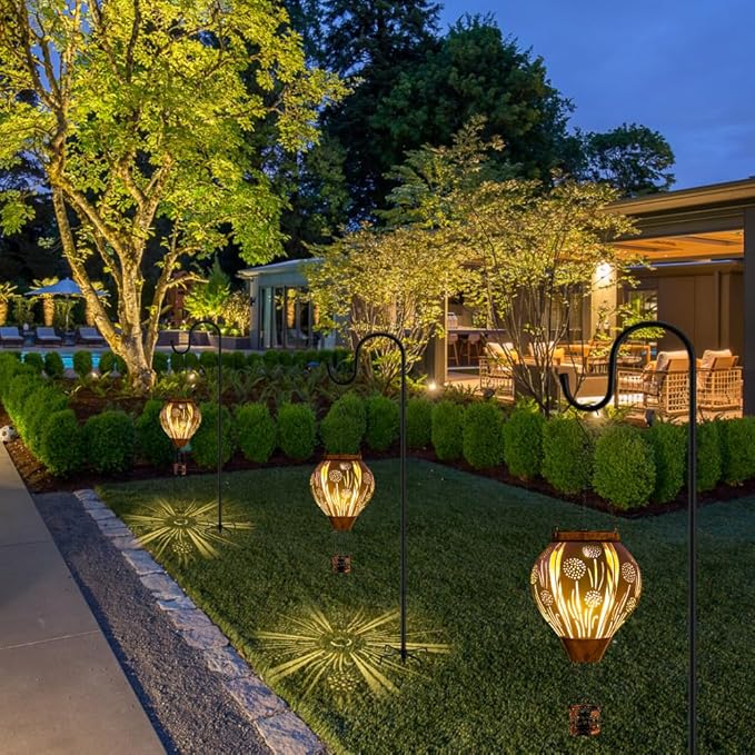 Hot Air Balloon Solar Lantern, Dandelion Hollow Out Solar Powered Hot Air Balloon Lantern Outdoor Waterproof, Copper Hanging Hots Airs Balloons Solars Light for Outdoor Patio Garden Decor