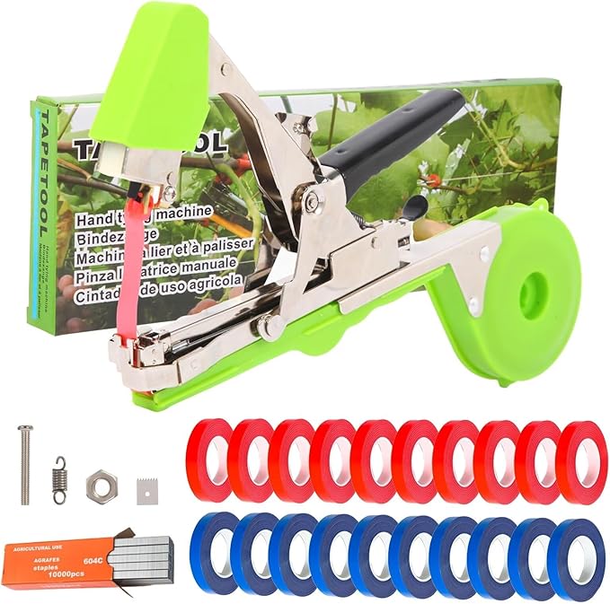 Plant Tying Machine - Efficient Gardening Tool with Green Tape and Plant Tape Gun for Quick and Easy Vining of Tomatoes Peppers Cucumbers and More（Green）
