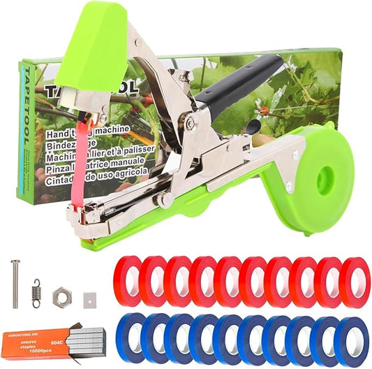 Plant Tying Machine - Efficient Gardening Tool with Green Tape and Plant Tape Gun for Quick and Easy Vining of Tomatoes Peppers Cucumbers and More（Green）