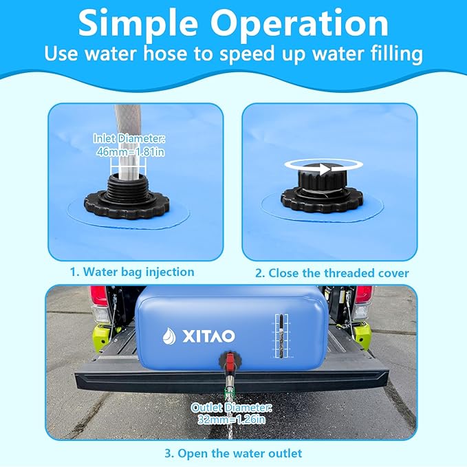 XITAO 264Gal Large Capacity Water Storage Bladder Containers w/Water Level Indicator Portable Foldable Emergency Water Tank Bag for RVs, Drought Resistance, Fire Prevention, Agricultural Irrigation