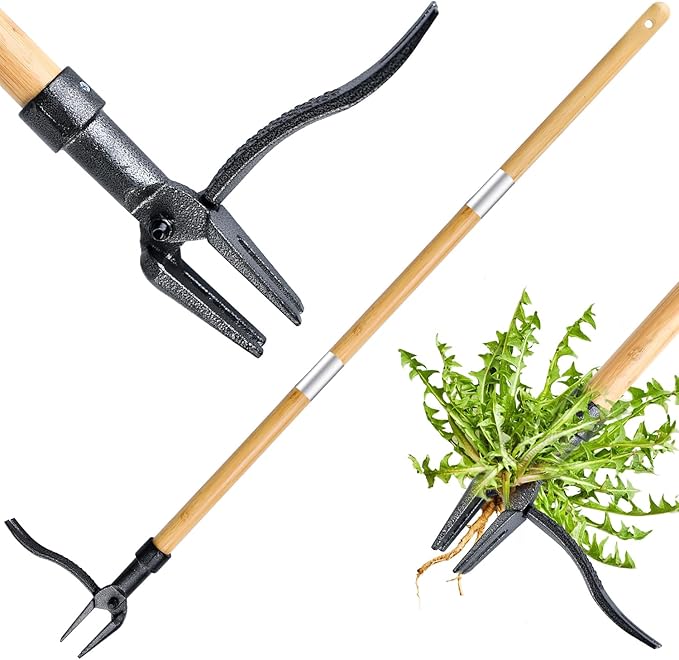 Stand Up Weed Puller with Long Handle ,Weed Puller Tool with 4-Claw Steel Head & 3-Sectioal Pole Design,Garden Hand Weeder Tool -Easily Remove Weeds and Root Without Bending, Pulling,or Kneeling