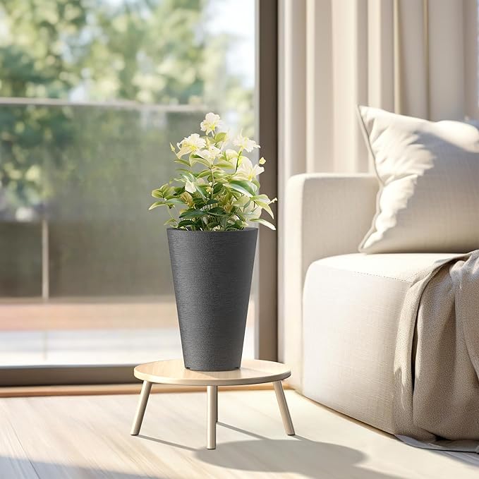 Kante Tall Round Planter Set of 2, 15 Inch Tall Decorative Planter Pots for Outdoor Indoor Garden Patio Front Porch (Black)