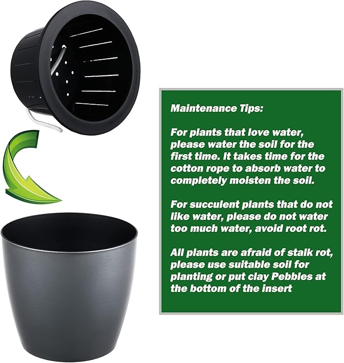 Planterhoma 6.7 Inch Self Watering Pots for Indoor Plants, 6 Packs African Violet Pots with Black Wick Pots, Self Watering Planters for Devil's Ivy, Indoor Plant Pots, Silver/Blue Gold