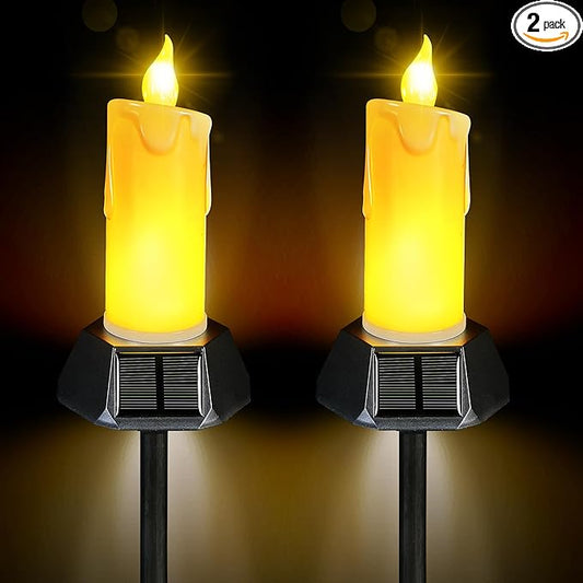 BlcTec Solar Candles Outdoor Waterproof, Flickering Candles with IP65 High Rating Waterproof, Suitable for Outdoor Lawn, Yard, Pathway, Wedding, Camping, Holiday Decorations, 2 PCS