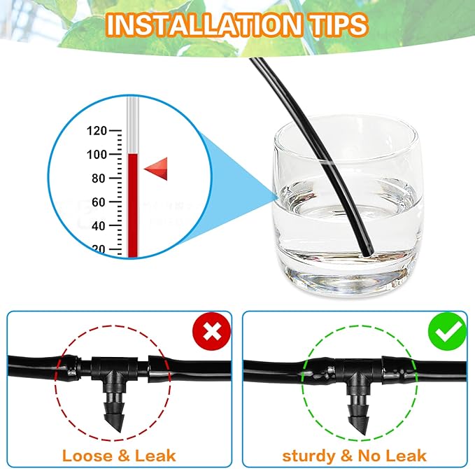300 Pcs Barbed Connectors Irrigation Fittings Kit, Drip Irrigation Fittings 1/4” Tubing Connectors for Drip or Sprinkler Systems-Couplings, Single Barbs, End Plugs, Elbows, Tees, 4-Way Coupler