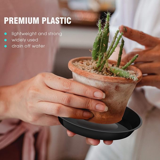 6 Pack Plant Saucer 6 8 10 Inch Plastic Plant Tray, Sturdy and Durable Flower Pot Container Accessories Plant Pot Saucers for Indoor and Outdoor (6 8 10 Inch, Black)
