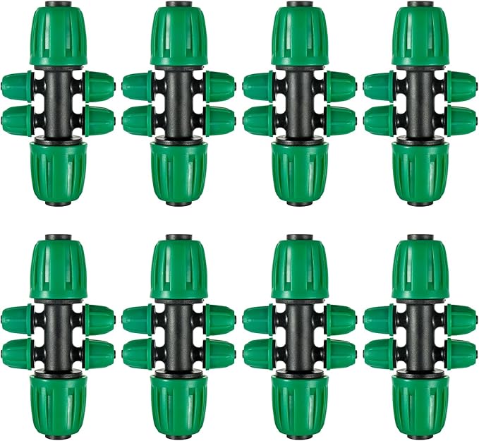10 Pcs Barbed Tee 1/2 inch Tubing (1/2" ID x0.6-0.63" OD) 16mm to 1/4 inch Irrigation Tube Anti-Drop Quality Fitting (Fits 13mm ID / 4mm ID) (6-way lock Buckle Green)
