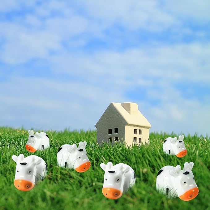 Fuyamp 100 Pcs Mini Resin Cow Figurines Cute Miniature Figurines Fairy Outdoor Moss Ornaments Landscape Figurines Garden DIY Ornament Accessories for Indoor Outdoor