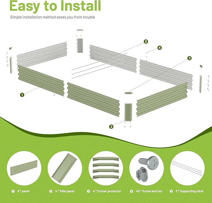 8x4x1ft Raised Garden Bed-Outdoor Galvanized Planter Box for Vegetables, Fruits,Herbs, Flowers, Metal Raised Garden Bed kit-Green