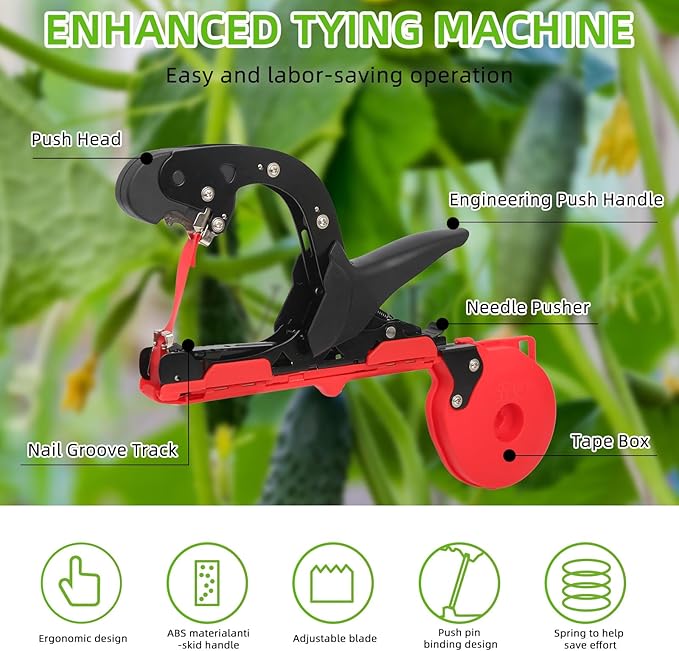 Plant Tying Machine, Plant Tape Gun, Lightweight Plant Tying Tape Tool to Tie Up Vine Quickly, with 20 Rolls of Tapes+10000pcs Staples, for Vegetable Grape Cucumber Tomato Flower and Pepper