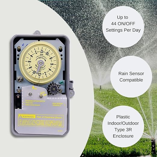 Intermatic R8816P101C Sprinkler & Irrigation Timer, 240V 3Hp DPST - Customizable Water Conservation with 14-Day Skipper - Rain-Ready, Smart Watering Control for Efficient Irrigation
