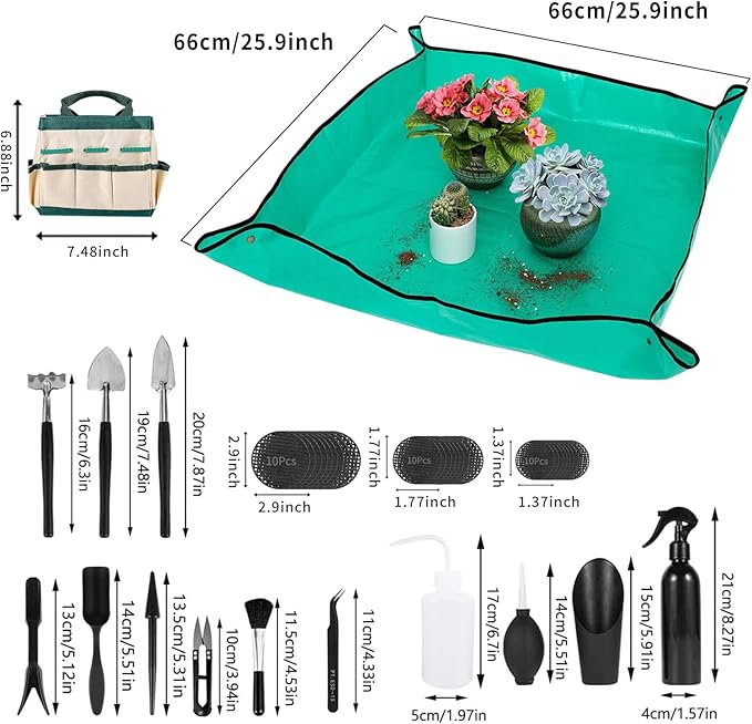 Pack of 58 Succulent Tool Set - 25.9 Inch Indoor Plant Potting Mat with Storage Bag, Garden Flowers Plant Transplanting Supplies, Succulent Kit for Plant Care, Gardening Gifts for Men & Women
