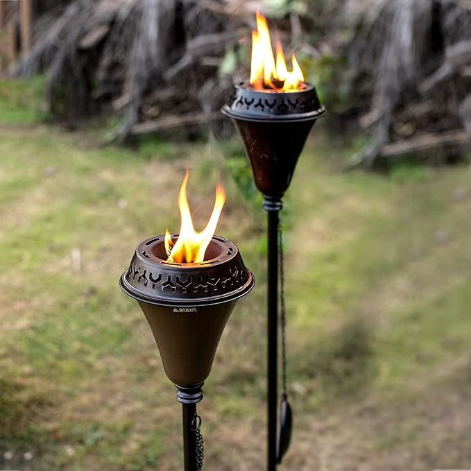 Deco Home 60" Garden Torch Large Flame Set of 2 Citronella Oil Lamp Outdoor Patio Outdoor Lawn Lighting Lamp for Party Pathway with Stakes and Deck Clamp (Olive Black)