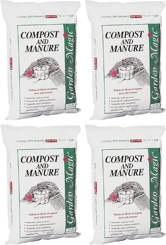 Compost and Manure Blend for Fertilizing Potting Soil Amendment in Planters, Raised Beds, and More, 40 Pound Bag, 4 Pack