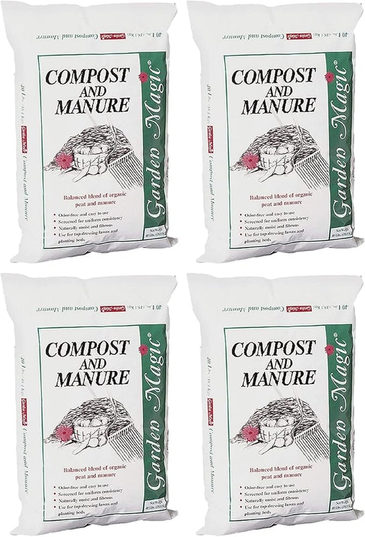 Compost and Manure Blend for Fertilizing Potting Soil Amendment in Planters, Raised Beds, and More, 40 Pound Bag, 4 Pack