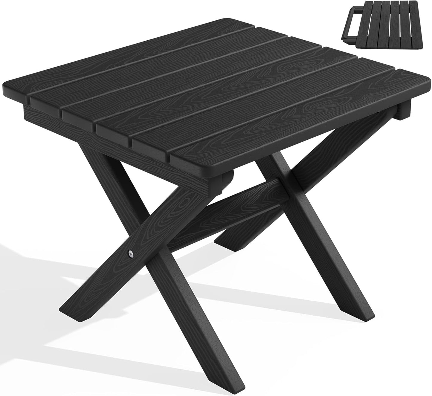 SERWALL Folding Outdoor Side Table, HDPE Adirondack Side Table, Portable Outdoor End Table, Black