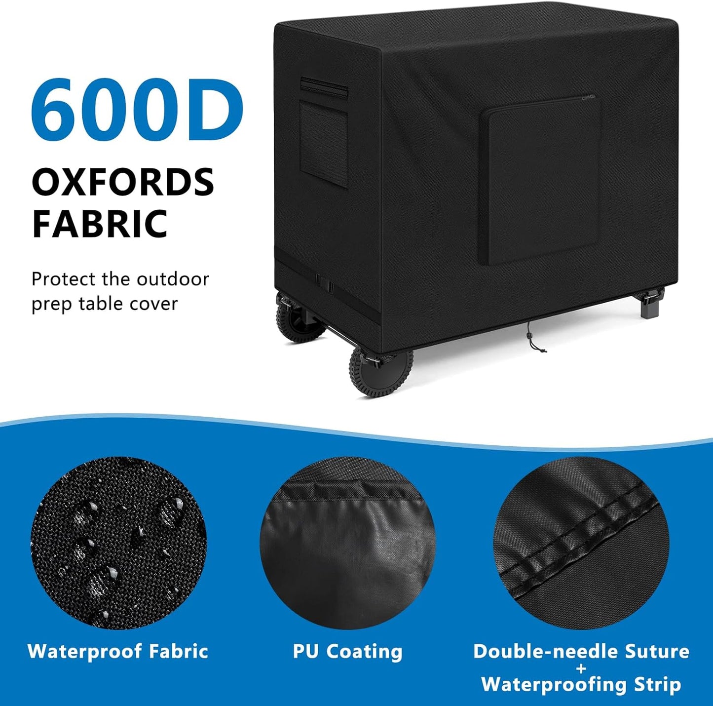 SIRUITON Outdoor Bar Cart Cover for 30 Inch Portable Outdoor Table, Heavy Duty 600D Oxford Fabric Outdoor Waterproof BBQ/Worktable Metal Movable Table Cover