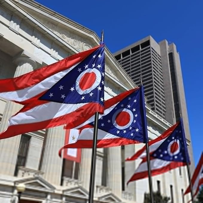 TOPFLAGS Ohio Flag 3X5 Outdoor OH Flag Double Sided Embroidered Longest Lasting Heavy Duty Polyester Stronger Brass Grommets 2 Stitched Hemming Perfect for Outside