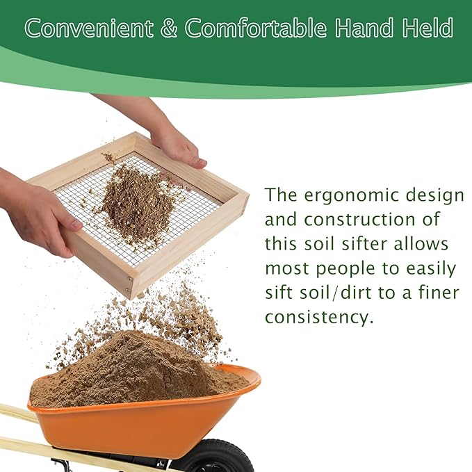 Soil Sifter for Gardening, Light Wood Garden Sifter for Rocks, Multi-Purpose Wood Compost Dirt Sifter for Gardening, Compost, Dirt and Potting Soil