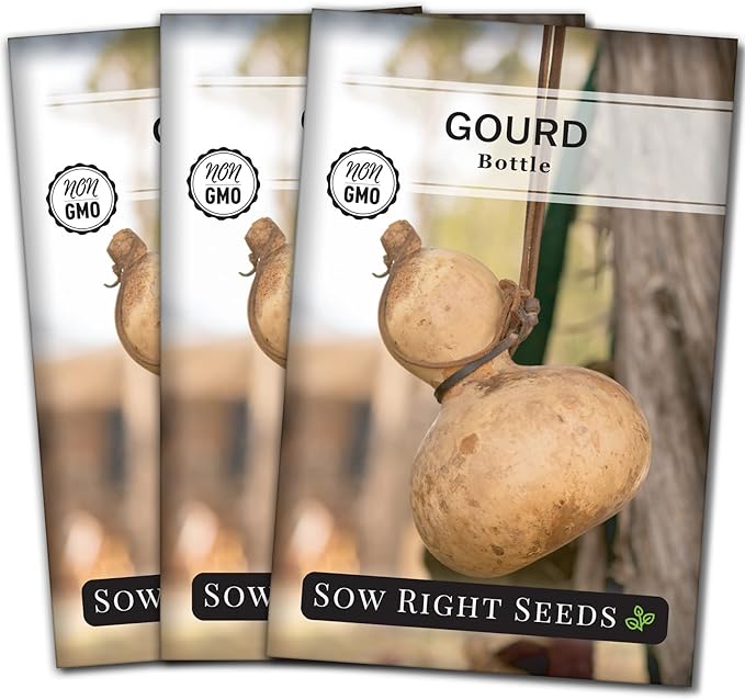 Sow Right Seeds - Bottle Gourd Seed for Planting - Non-GMO Heirloom Packet with Instructions to Plant and Grow an Outdoor Home Vegetable Garden - Ornamental Birdhouse Gourd for Crafting and Decor (3)