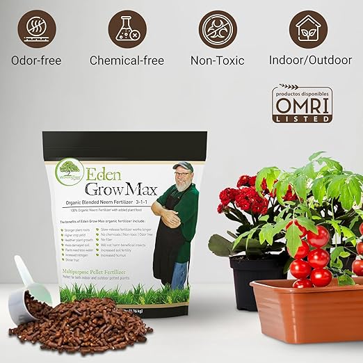 Eden Grow Max Organic Blended Neem Cake | Perfect for Home Gardening, Fruits, Lawns & Flowers | OMRI Listed (3lbs)