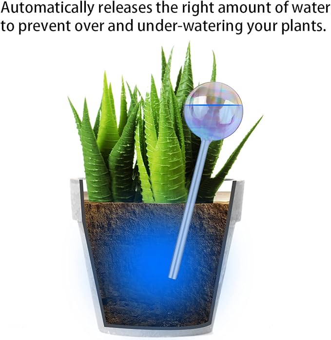 [3PCS] Light Iridescent Rainbow Gradient Color Clear Glass Self-Watering System Spikes, Automatic Plant Waterer Bulbs